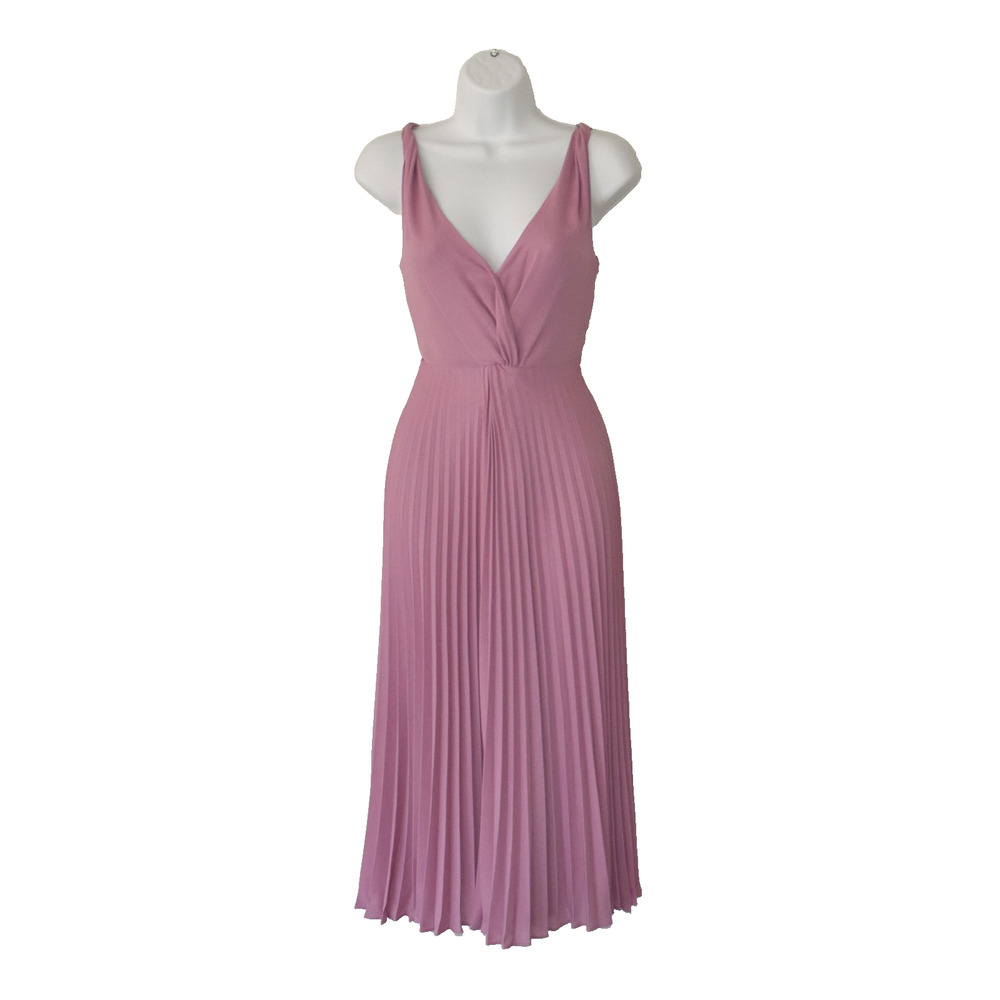 B5 NWT VINCE Baies Pink Twist Front Pleated A Line Midi Dress Size 4 $325